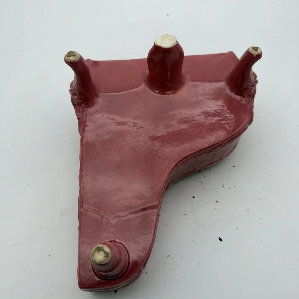 vintage ceramic baby grand piano planter in a dusty rose